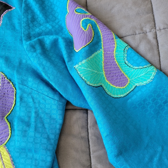 VTG Maggie Barnes Plus Size 3X Lined Artsy Embroidered Blue Jacket - Picture 5 of 8